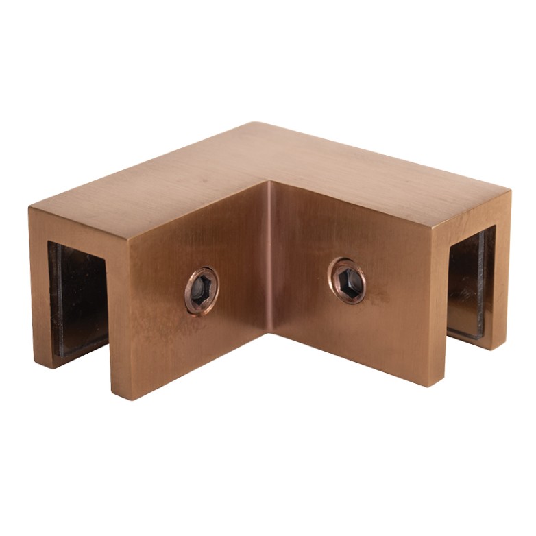 Glass to Glass 90° Bracket - Curved Corners (Brushed Copper)