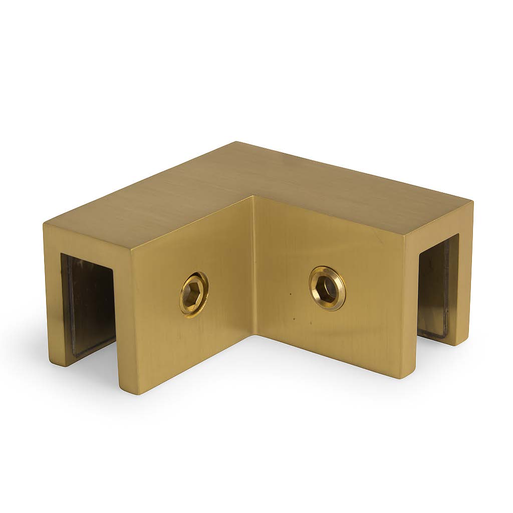 Glass to Glass 90° Bracket - Square Corners (Brushed Gold)