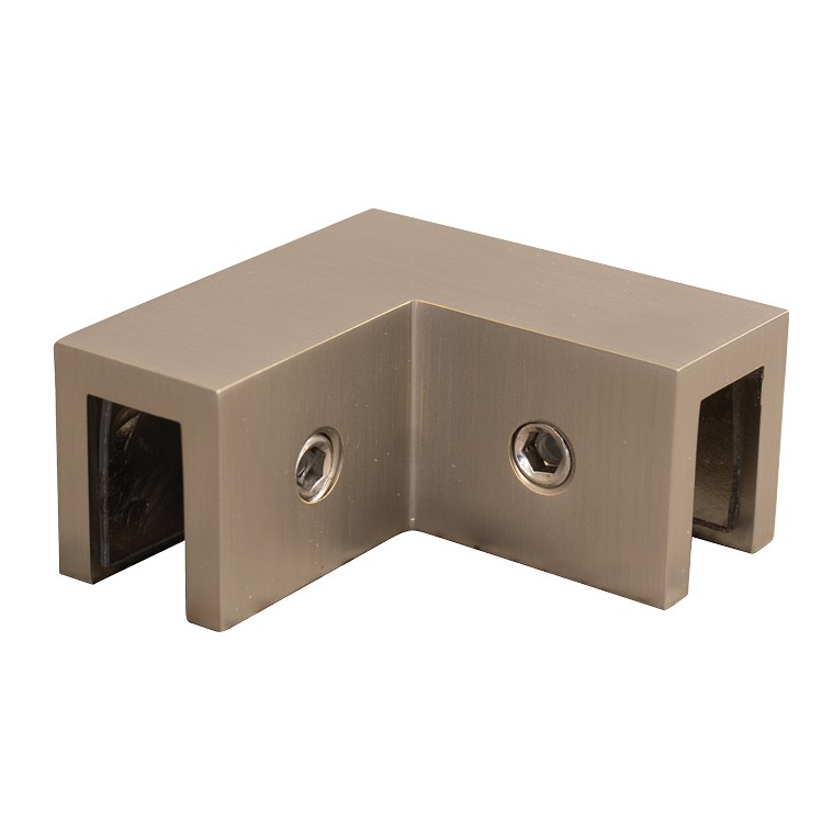 Glass to Glass 90° Bracket - Square Corners (Brushed Nickel)