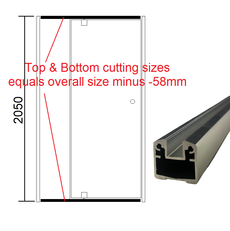 MASTER RANGE INLINE 2060 OPENING SIZE, Top & Bottom Rail Cutting Size = 2002